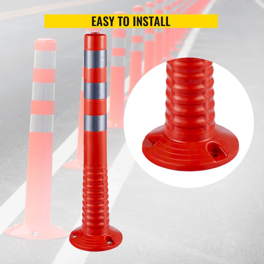 AMITOOLS Traffic Delineator, 6 PCS Posts Channelizer Cone, Delineator Post Kit 30” in Height, PU Traffic Post, Orange Safety Cones, Portable Spring Posts with Base, Barrier Cones with Reflective Bands