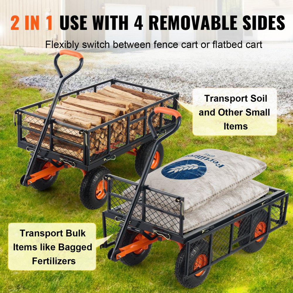 AMITOOLS Dump Cart, Metal Garden Dump Cart with Easy to Assemble Frame, Dump Wagon with 2-in-1 Convertible Handle, Utility Wheelbarrow 400 lbs Capacity, 10 inch Tires