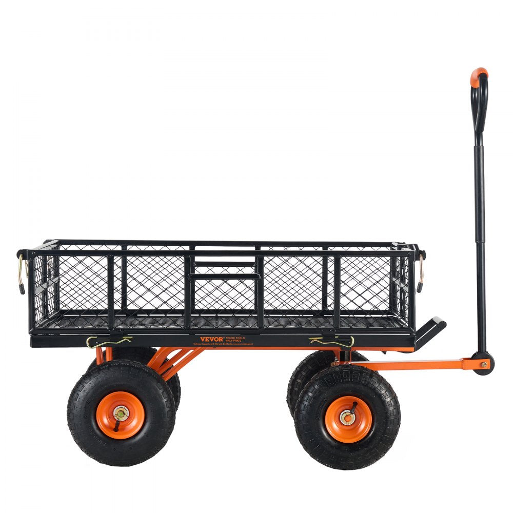 AMITOOLS Dump Cart, Metal Garden Dump Cart with Easy to Assemble Frame, Dump Wagon with 2-in-1 Convertible Handle, Utility Wheelbarrow 400 lbs Capacity, 10 inch Tires