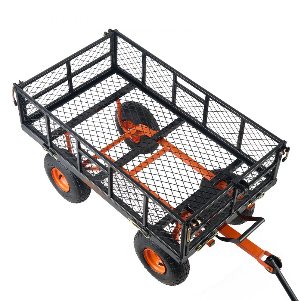 AMITOOLS Dump Cart, Metal Garden Dump Cart with Easy to Assemble Frame, Dump Wagon with 2-in-1 Convertible Handle, Utility Wheelbarrow 400 lbs Capacity, 10 inch Tires