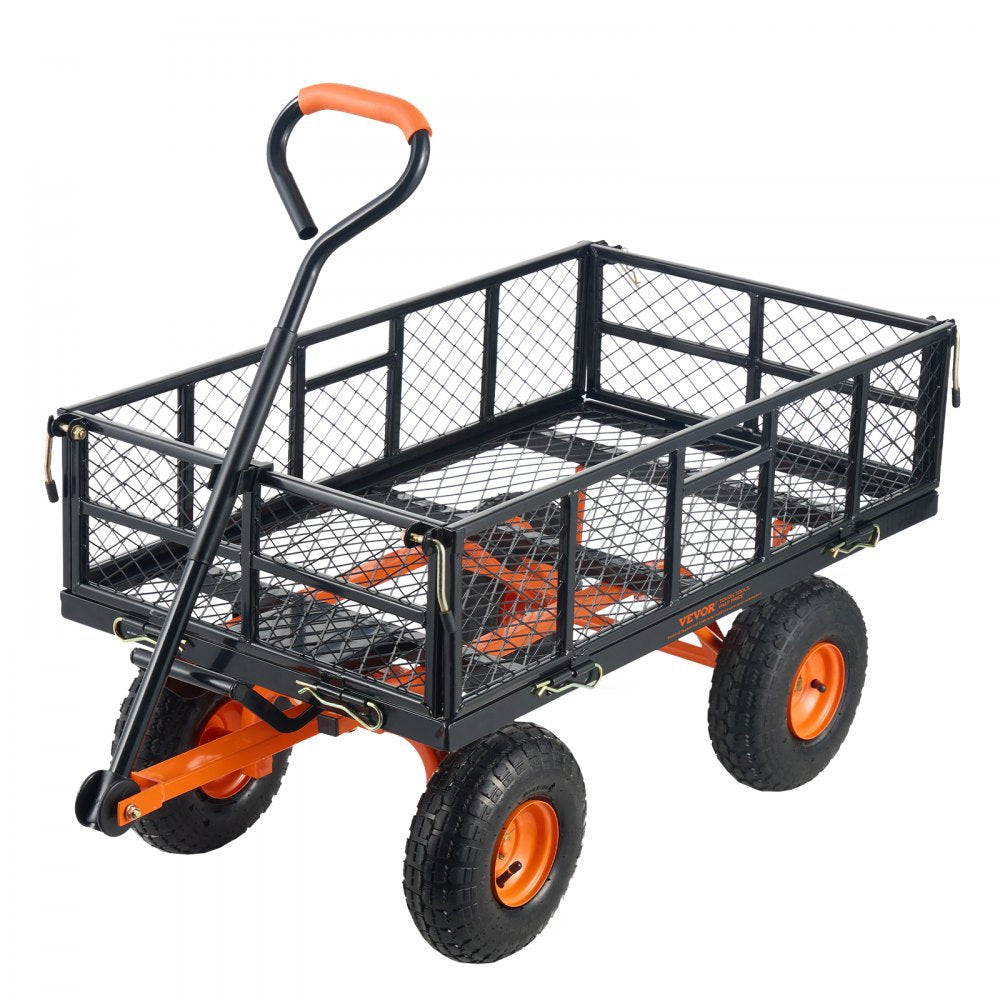 AMITOOLS Dump Cart, Metal Garden Dump Cart with Easy to Assemble Frame, Dump Wagon with 2-in-1 Convertible Handle, Utility Wheelbarrow 400 lbs Capacity, 10 inch Tires