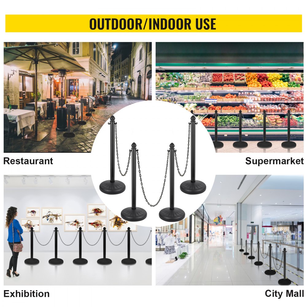 AMITOOLS Plastic Stanchion, 4pcs Chain Stanchion, Outdoor Stanchion w/ 4 x 39.5in Long Chains, PE Plastic Crowd Control Barrier for Warning/Crowd Control at Restaurant, Supermarket, Exhibition, City Mall