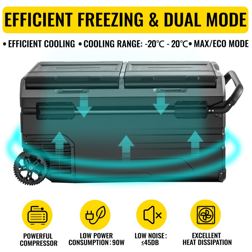 AMITOOLS Portable Car Freezer, 100 Quart Portable Refrigerator Freezer, 95L Dual Storage Zone Camping Freezer, -4℉~68℉ 12 Volt Fridge Freezer, Car Freezer for Car and Home Use, DC 12/24V, AC 100-240V