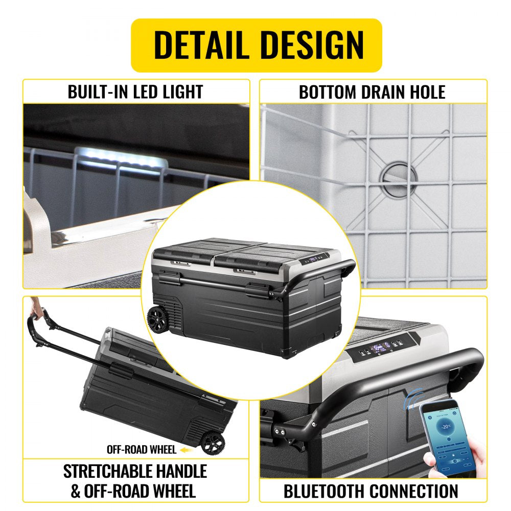 AMITOOLS Portable Car Freezer, 100 Quart Portable Refrigerator Freezer, 95L Dual Storage Zone Camping Freezer, -4℉~68℉ 12 Volt Fridge Freezer, Car Freezer for Car and Home Use, DC 12/24V, AC 100-240V