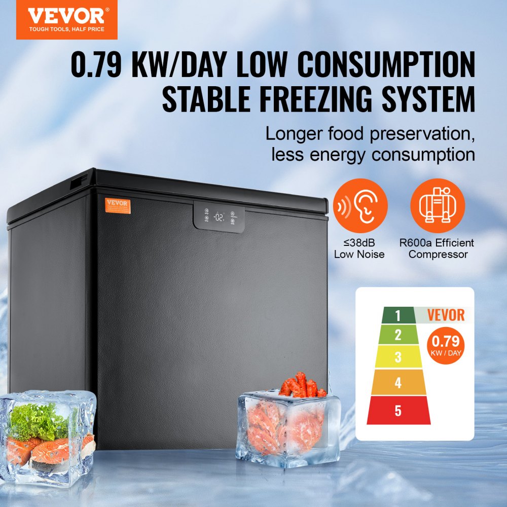 AMITOOLS Chest Freezer, 5.4 Cu.ft / 153 L Compact Deep Freezer, Free Standing Top Open Door Compact Freezers with 2 Removable Baskets & Adjustable Thermostat, Energy Saving & Low Noise, Black