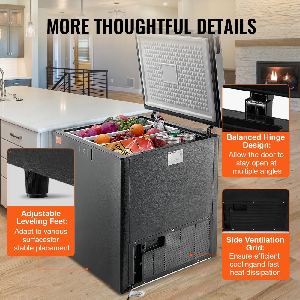 AMITOOLS Chest Freezer, 5.4 Cu.ft / 153 L Compact Deep Freezer, Free Standing Top Open Door Compact Freezers with 2 Removable Baskets & Adjustable Thermostat, Energy Saving & Low Noise, Black