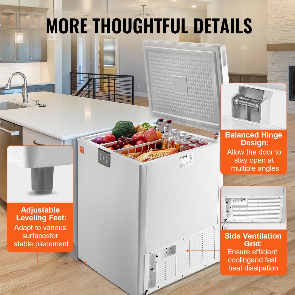 AMITOOLS Chest Freezer, 7 Cu.ft / 198 L Compact Deep Freezer, Free Standing Top Open Door Compact Freezers with 2 Removable Baskets & Adjustable Thermostat, Energy Saving & Low Noise, White