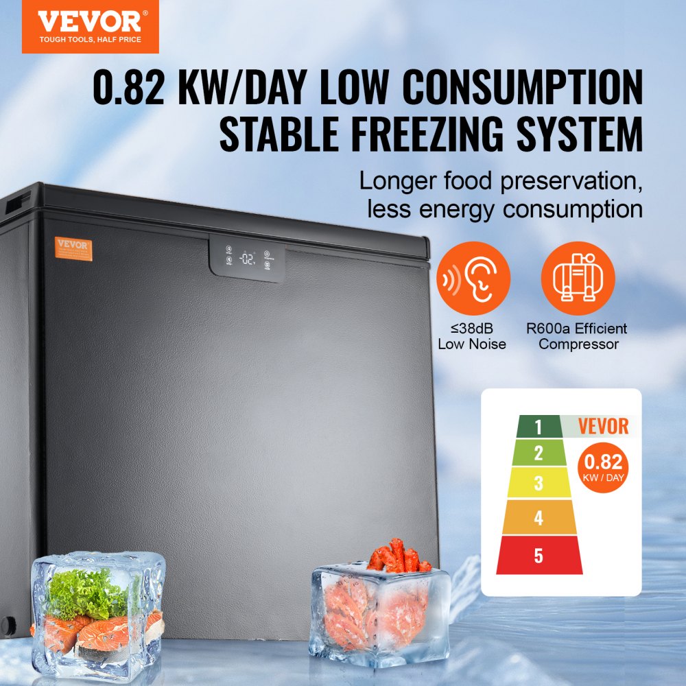 AMITOOLS Chest Freezer, 7 Cu.ft / 198 L Compact Deep Freezer, Free Standing Top Open Door Compact Freezers with 2 Removable Baskets & Adjustable Thermostat, Energy Saving & Low Noise, Black