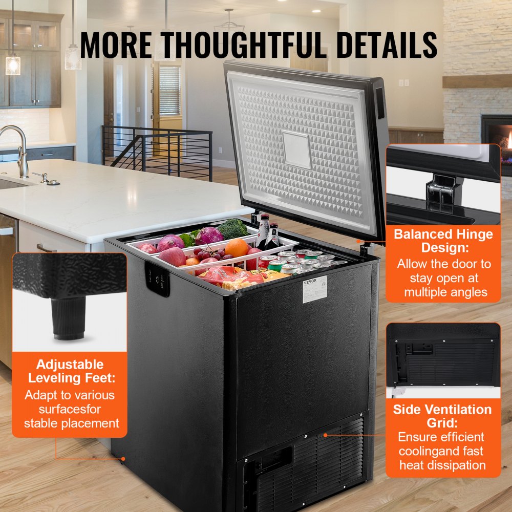 AMITOOLS Chest Freezer, 7 Cu.ft / 198 L Compact Deep Freezer, Free Standing Top Open Door Compact Freezers with 2 Removable Baskets & Adjustable Thermostat, Energy Saving & Low Noise, Black