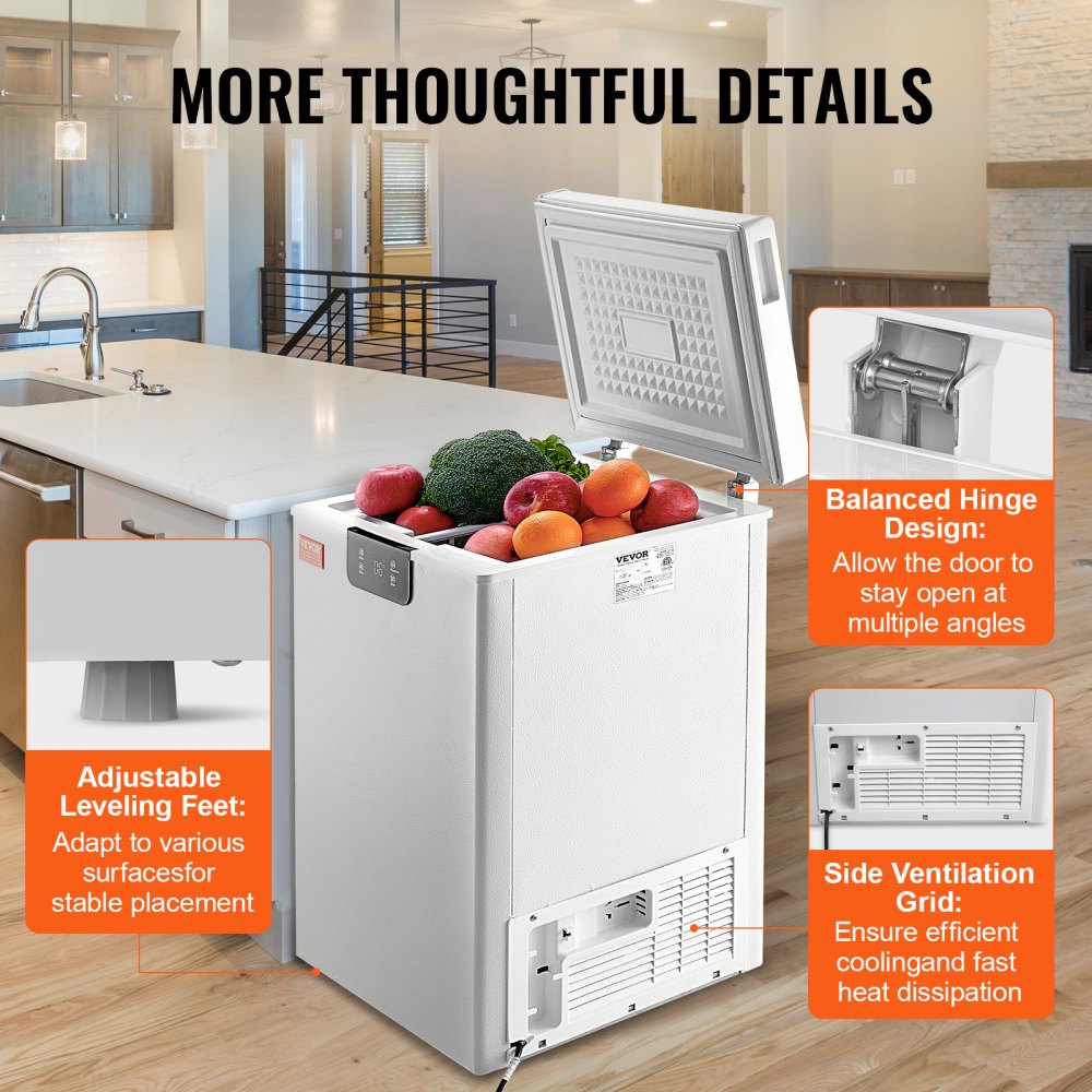 AMITOOLS Chest Freezer, 2.22 Cu.ft / 63 L Compact Deep Freezer, Free Standing Top Open Door Chest Freezers with 2 Removable Baskets & Adjustable Thermostat, Energy Saving & Low Noise, White