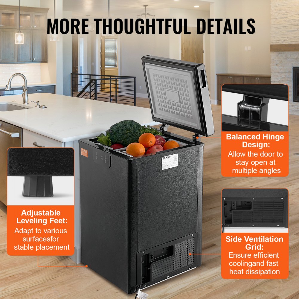 AMITOOLS Chest Freezer, 2.22 Cu.ft / 63 L Compact Deep Freezer, Free Standing Top Open Door Chest Freezers with 2 Removable Baskets & Adjustable Thermostat, Energy Saving & Low Noise, Black