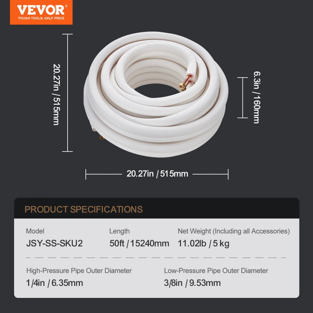 AMITOOLS 50FT Mini Split Line Set, 1/4