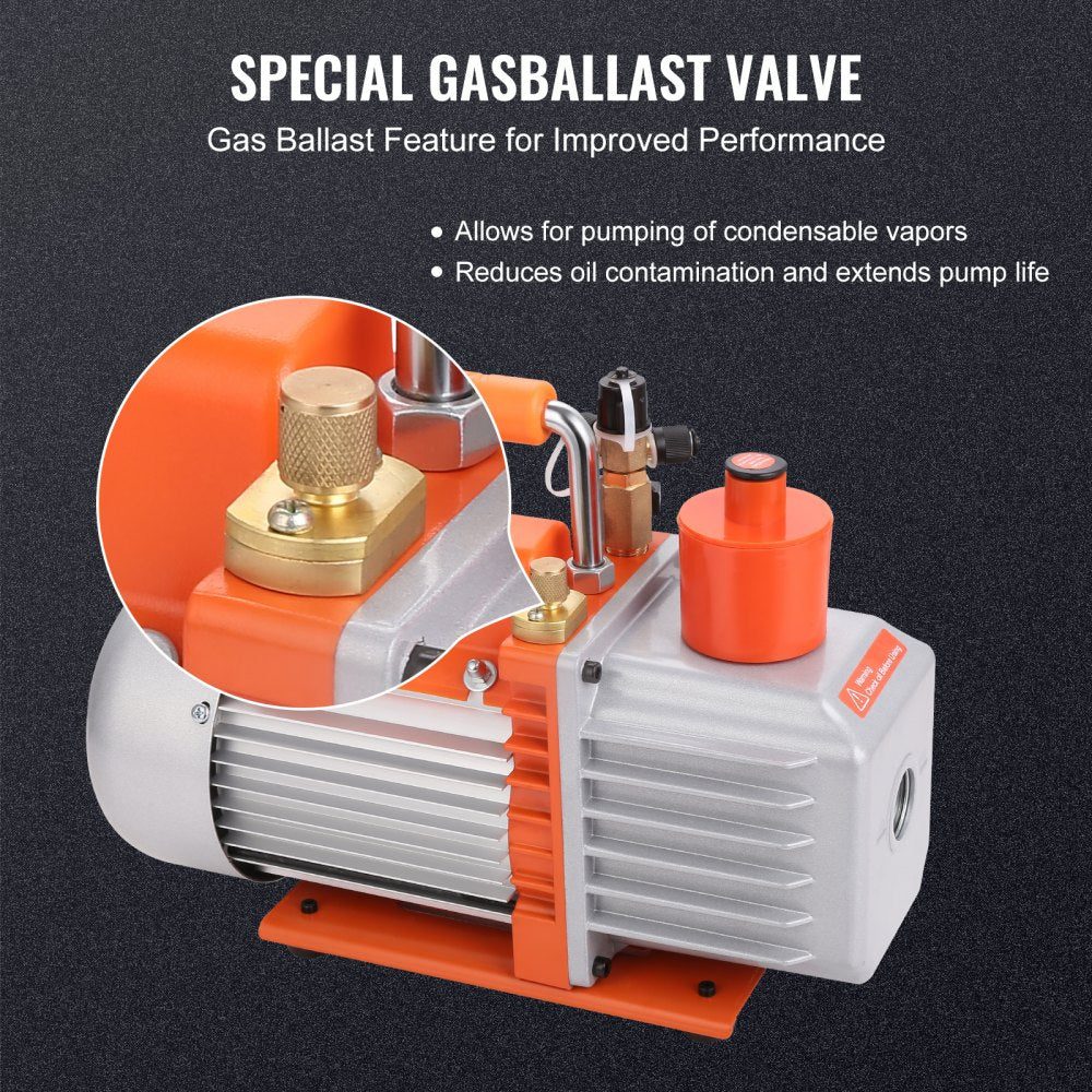 AMITOOLS 1/2 HP 2 Stage Rotary Vane Vacuum Pump, 7 CFM, 120V Air Conditioning Vacuum Pump, 1/4