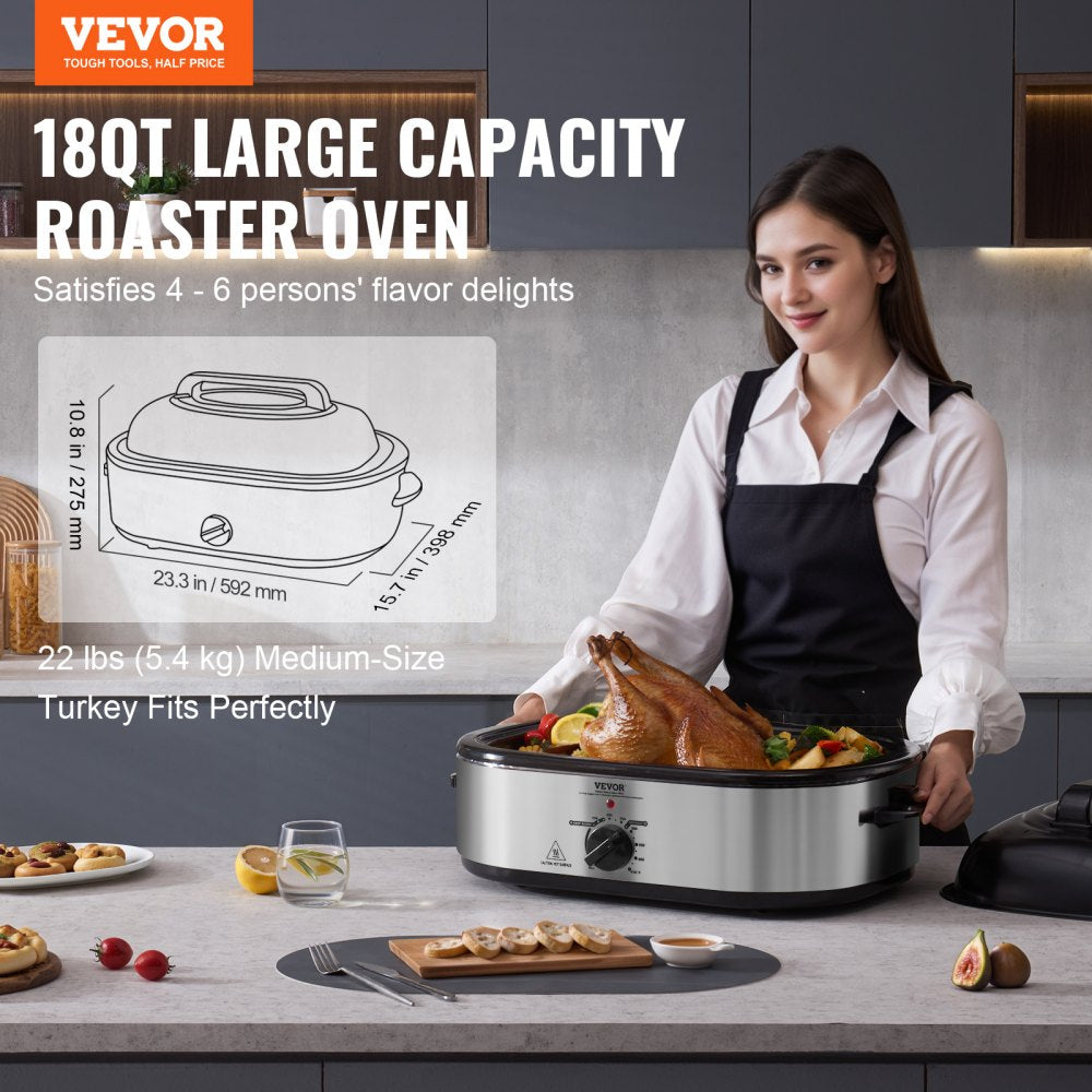 AMITOOLS Electric Roaster Oven, 18 QT Turkey Roaster Oven with Self-Basting Lid, 1450W Roaster Oven with Defrost & Warm Function, Adjustable Temperature, Removable Pan & Rack, Fits Turkeys Up to 22LBS