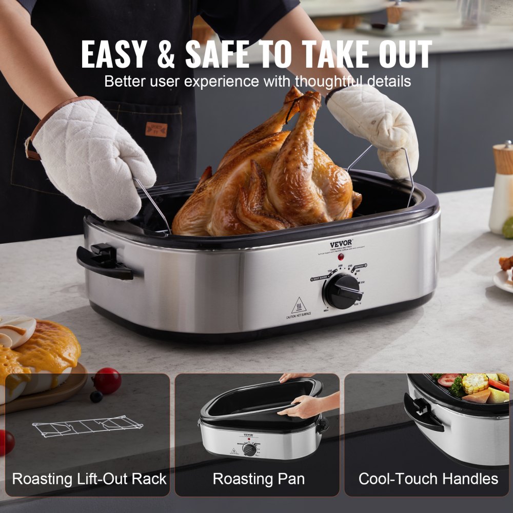 AMITOOLS Electric Roaster Oven, 18 QT Turkey Roaster Oven with Self-Basting Lid, 1450W Roaster Oven with Defrost & Warm Function, Adjustable Temperature, Removable Pan & Rack, Fits Turkeys Up to 22LBS