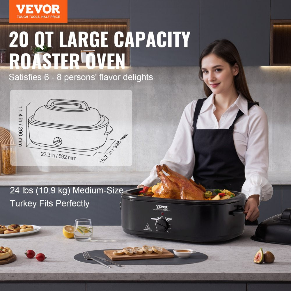 AMITOOLS Electric Roaster Oven, 20 QT Turkey Roaster Oven with Self-Basting Lid, 1450W Roaster Oven with Defrost & Warm Function, Adjustable Temperature, Removable Pan & Rack, Fits Turkeys Up to 24LBS