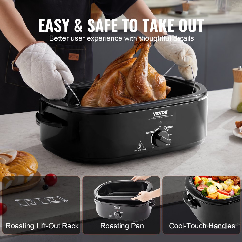 AMITOOLS Electric Roaster Oven, 20 QT Turkey Roaster Oven with Self-Basting Lid, 1450W Roaster Oven with Defrost & Warm Function, Adjustable Temperature, Removable Pan & Rack, Fits Turkeys Up to 24LBS