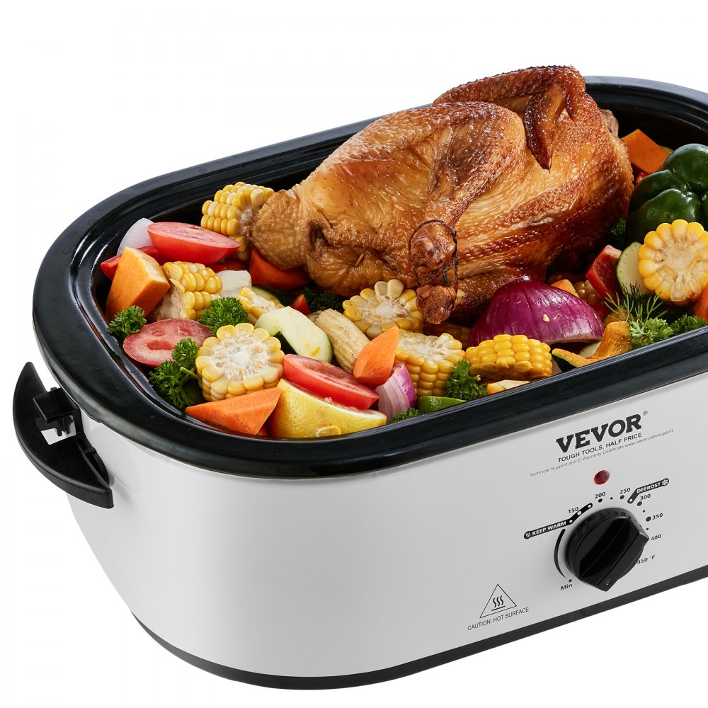 AMITOOLS Electric Roaster Oven, 22 QT Turkey Roaster Oven with Self-Basting Lid, 1450W Roaster Oven with Defrost & Warm Function, Adjustable Temp, Removable Pan & Rack, Fits Turkeys Up to 26LBS, White