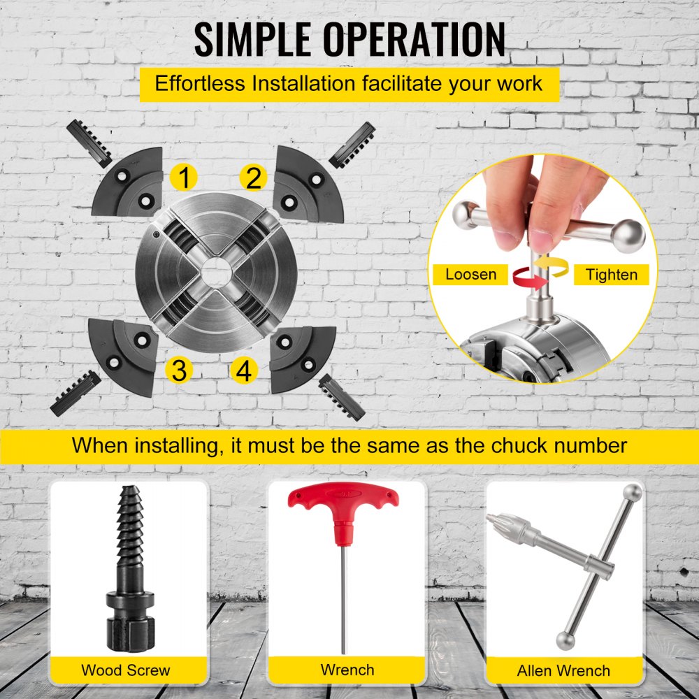 AMITOOLS Lathe Chuck, 3.75 inch Woodturning Chuck 4 Jaws Wood Lathe Bowl Chuck Accessory Bevel Gear and A Case for Woodworking