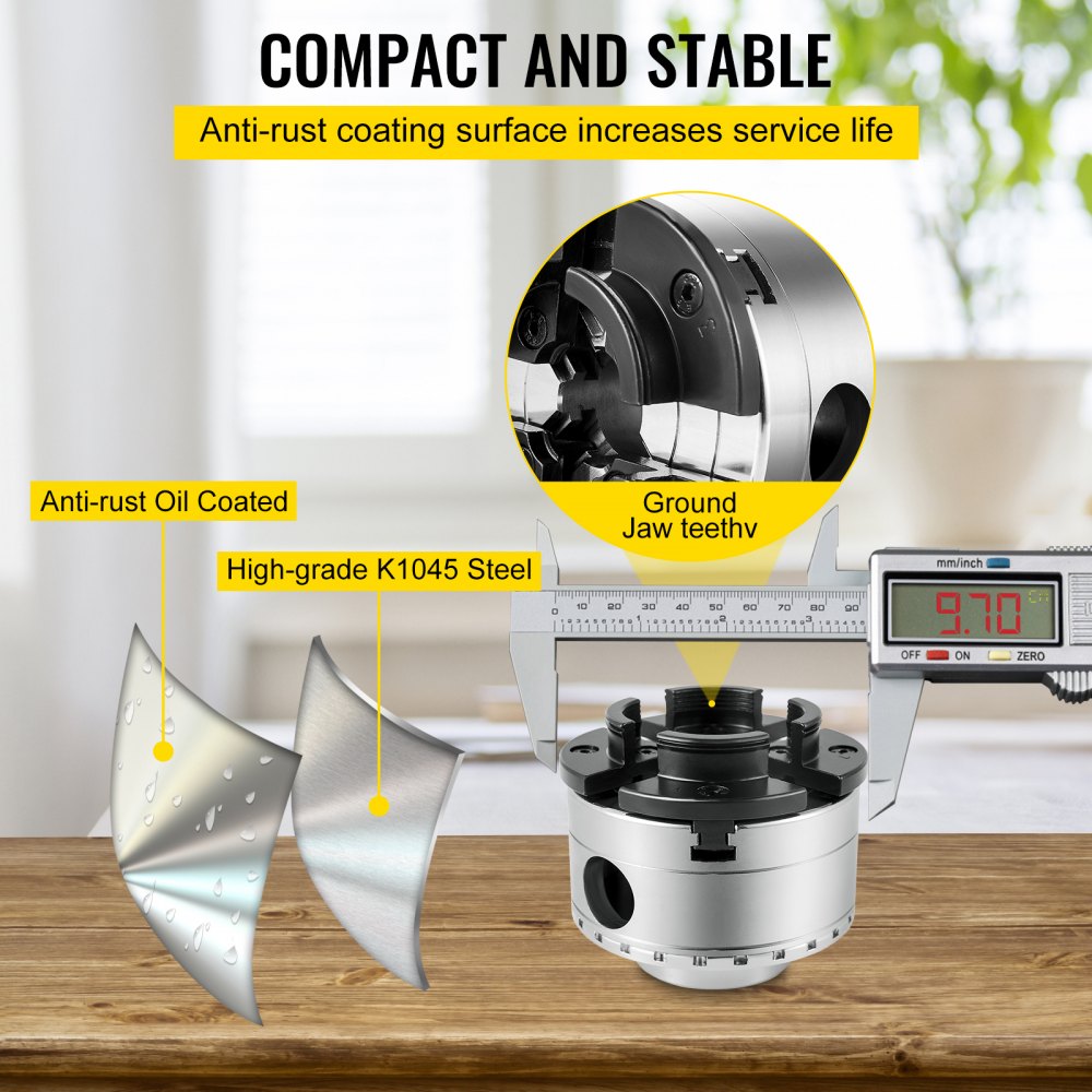 AMITOOLS Lathe Chuck, 3.75 inch Woodturning Chuck 4 Jaws Wood Lathe Bowl Chuck Accessory Bevel Gear and A Case for Woodworking