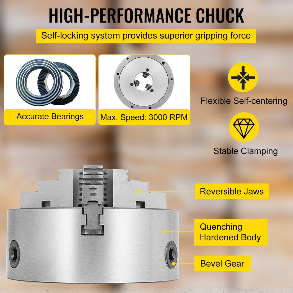 AMITOOLS K11-200 Lathe Chuck 8 Inch 3 Jaw,Self Centering Chuck Hardened Steel Jaws,Internal External Grinding for Lathe Drilling Milling Machine