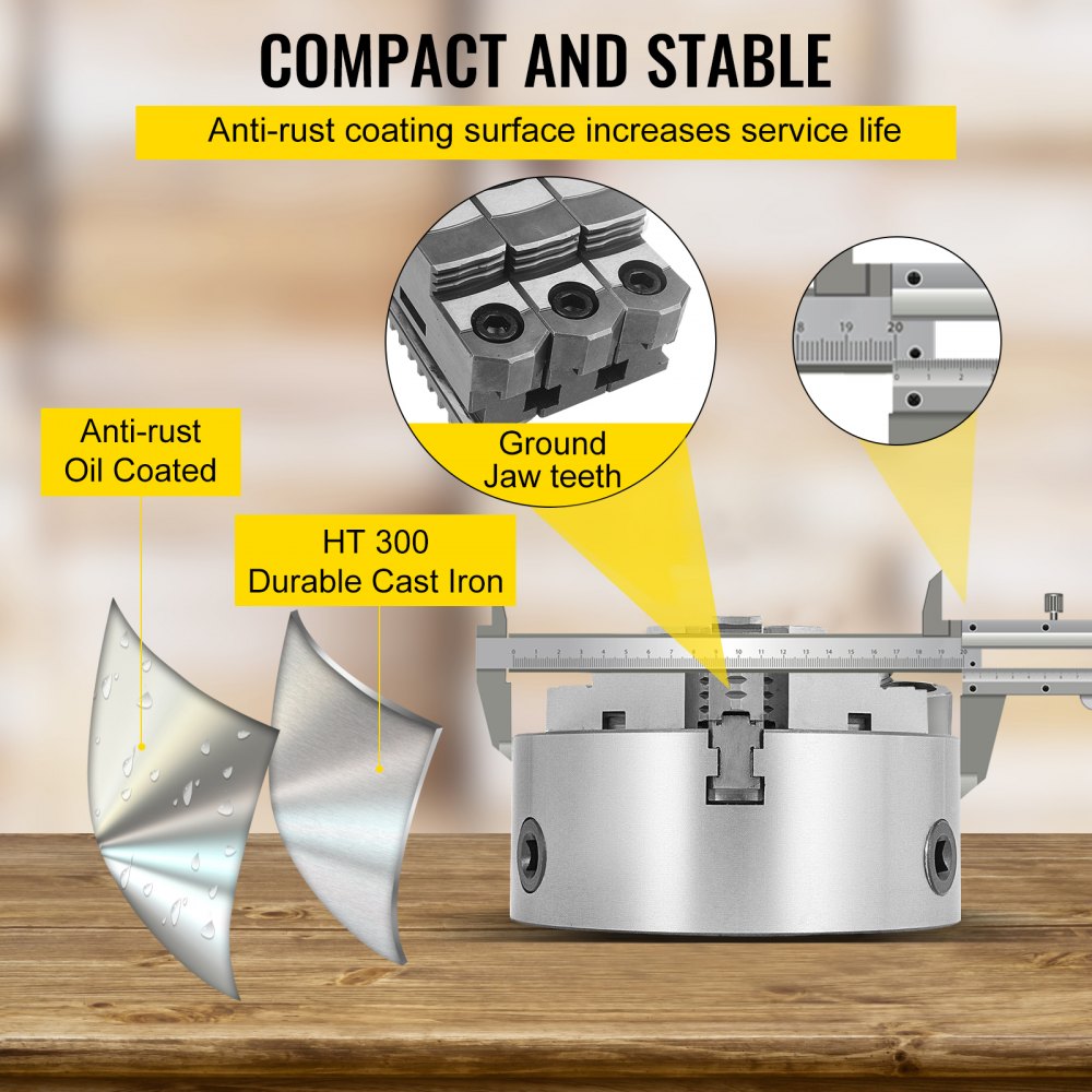 AMITOOLS K11-200 Lathe Chuck 8 Inch 3 Jaw,Self Centering Chuck Hardened Steel Jaws,Internal External Grinding for Lathe Drilling Milling Machine