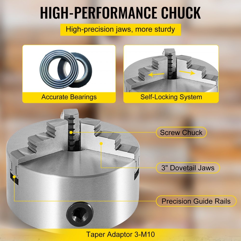 AMITOOLS3 Jaw 8'' K11-200 Lathe Chuck Self Centering Reversible Hardened Steel 200mm