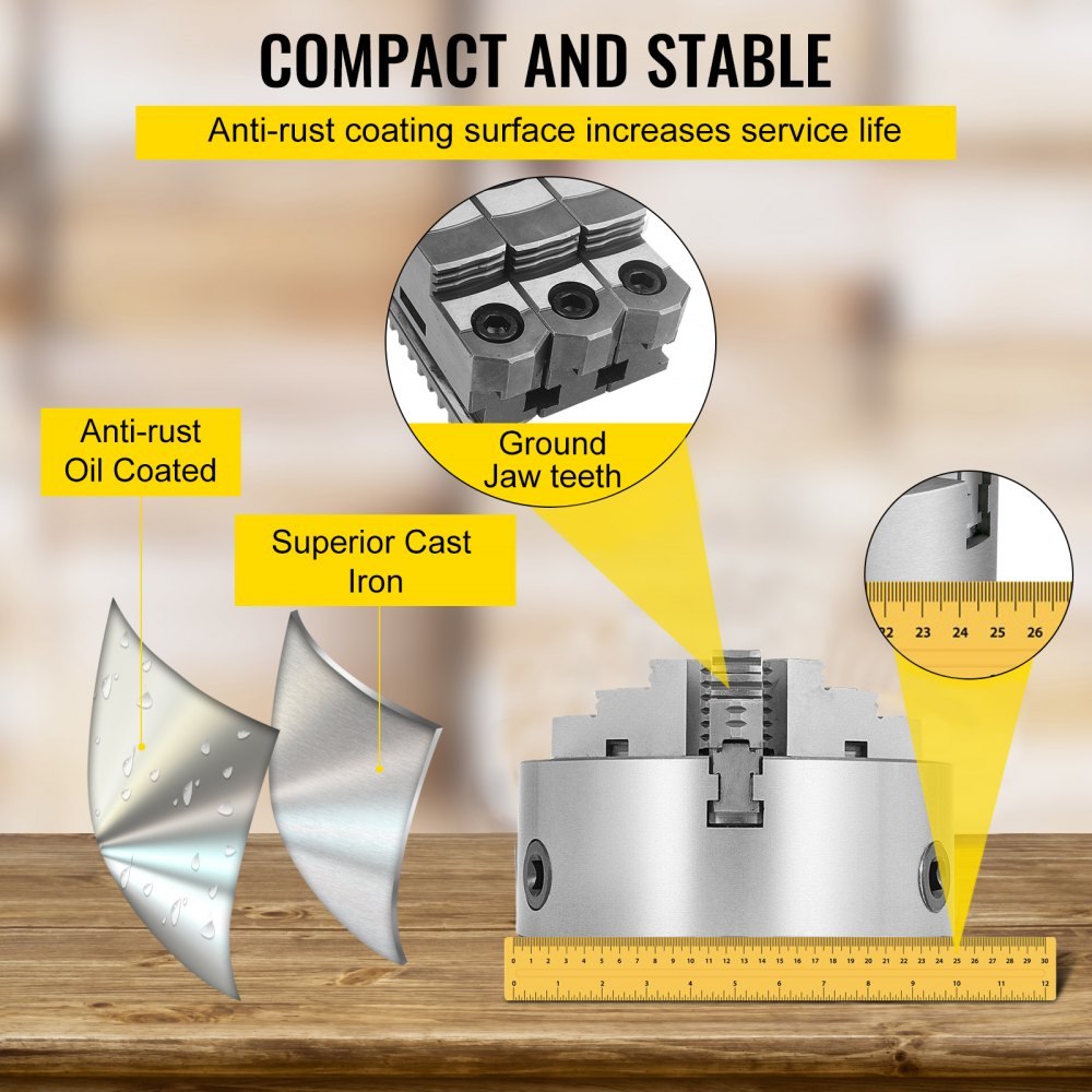 AMITOOLS K11-250 Lathe Chuck 10 Inch 3 Jaw, Self Centering Chuck Milling Hardened Steel, Internal External Grinding for Lathe Drilling Milling Machine