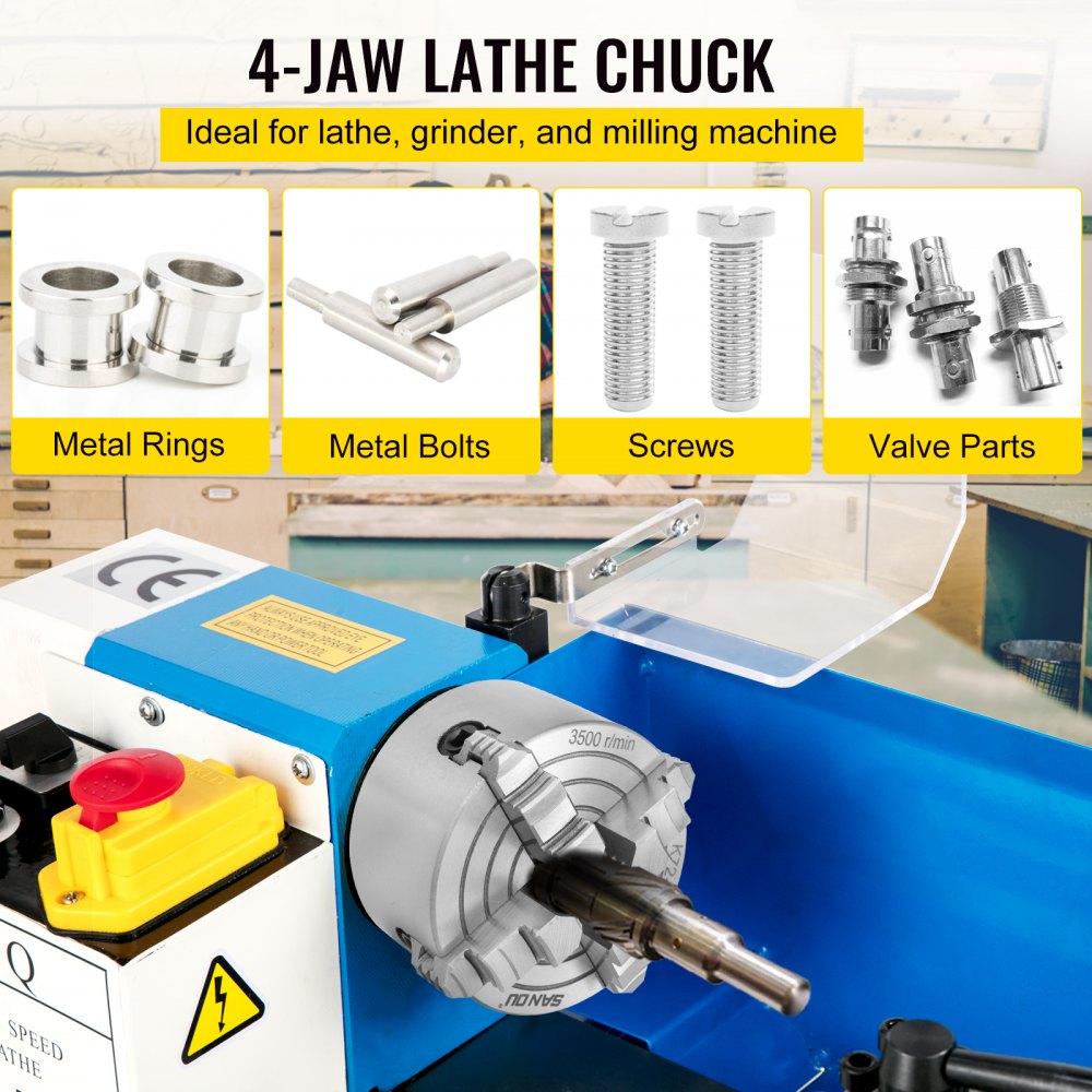 AMITOOLS K72-100 Lathe Chuck 4 Inch 4-Jaw,Lathe Chuck Independent Reversible Jaw,Metal Lathe Chuck Turning Machine Accessories,for Lathes Machine