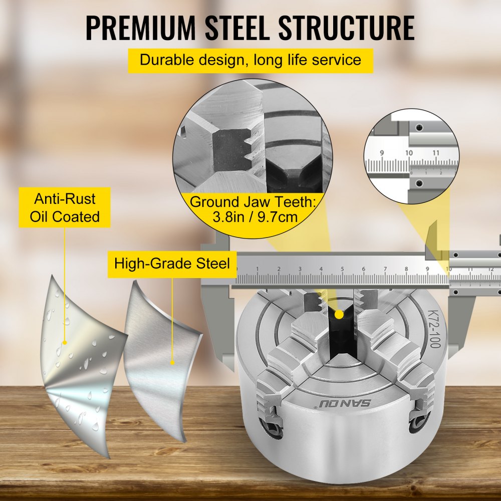 AMITOOLS K72-100 Lathe Chuck 4 Inch 4-Jaw,Lathe Chuck Independent Reversible Jaw,Metal Lathe Chuck Turning Machine Accessories,for Lathes Machine