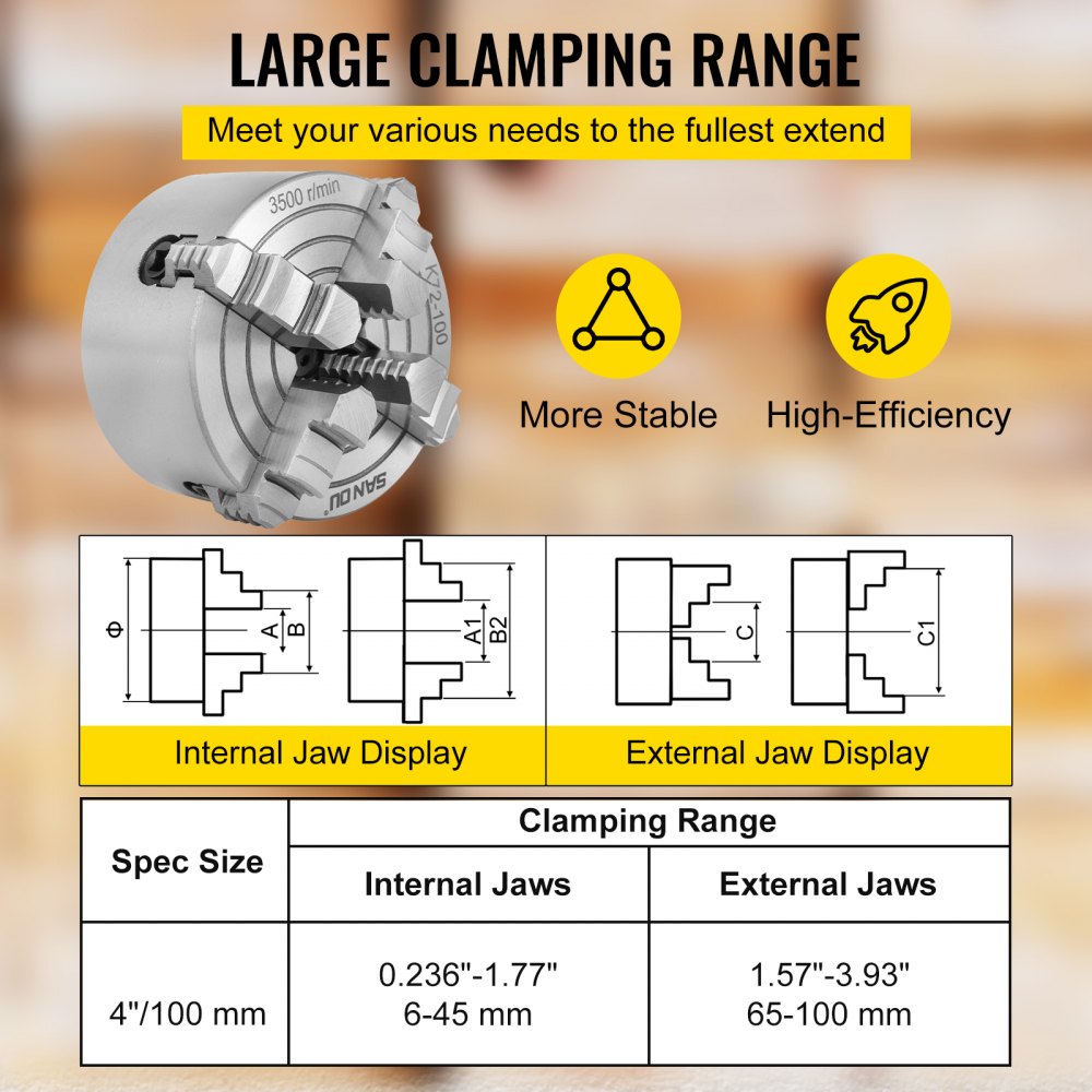 AMITOOLS K72-100 Lathe Chuck 4 Inch 4-Jaw,Lathe Chuck Independent Reversible Jaw,Metal Lathe Chuck Turning Machine Accessories,for Lathes Machine