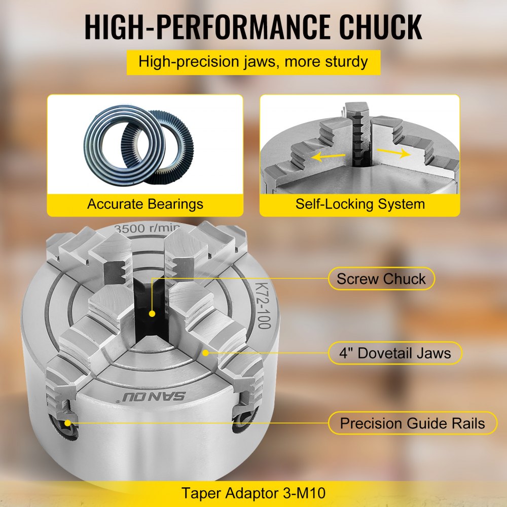 AMITOOLS K72-100 Lathe Chuck 4 Inch 4-Jaw,Lathe Chuck Independent Reversible Jaw,Metal Lathe Chuck Turning Machine Accessories,for Lathes Machine