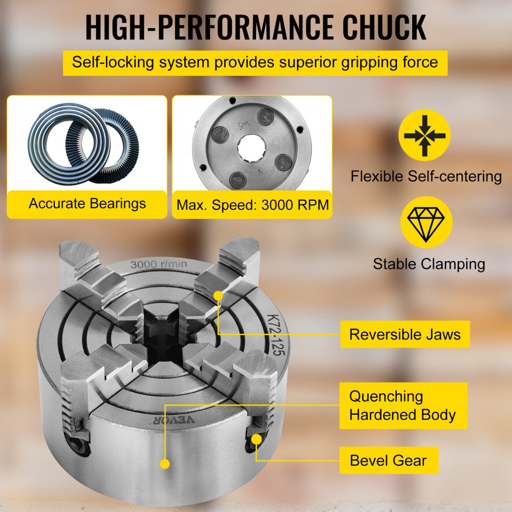 AMITOOLS K72-125 Lathe Chuck 5 Inch 4-Jaw,Lathe Chuck Independent Reversible Jaw,Metal Lathe Chuck Turning Machine Accessories,for Lathes Machine