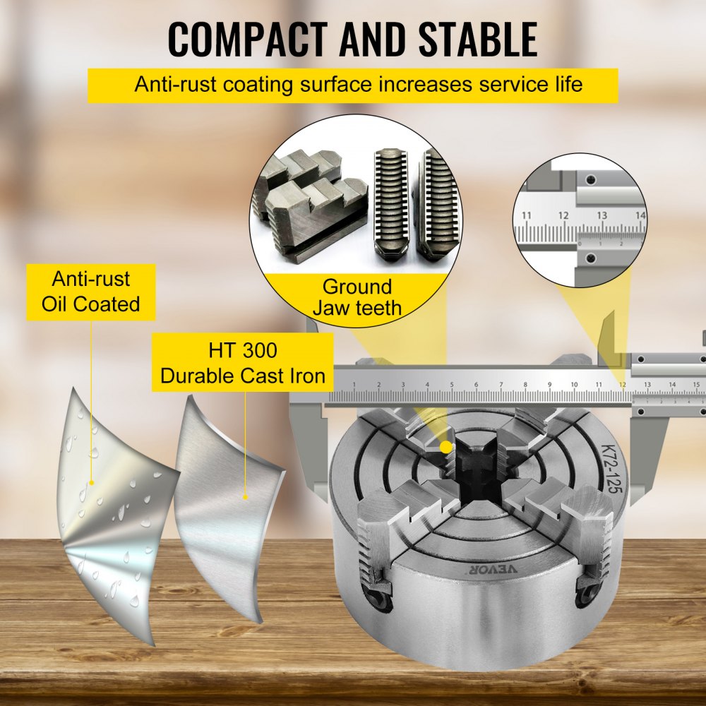 AMITOOLS K72-125 Lathe Chuck 5 Inch 4-Jaw,Lathe Chuck Independent Reversible Jaw,Metal Lathe Chuck Turning Machine Accessories,for Lathes Machine