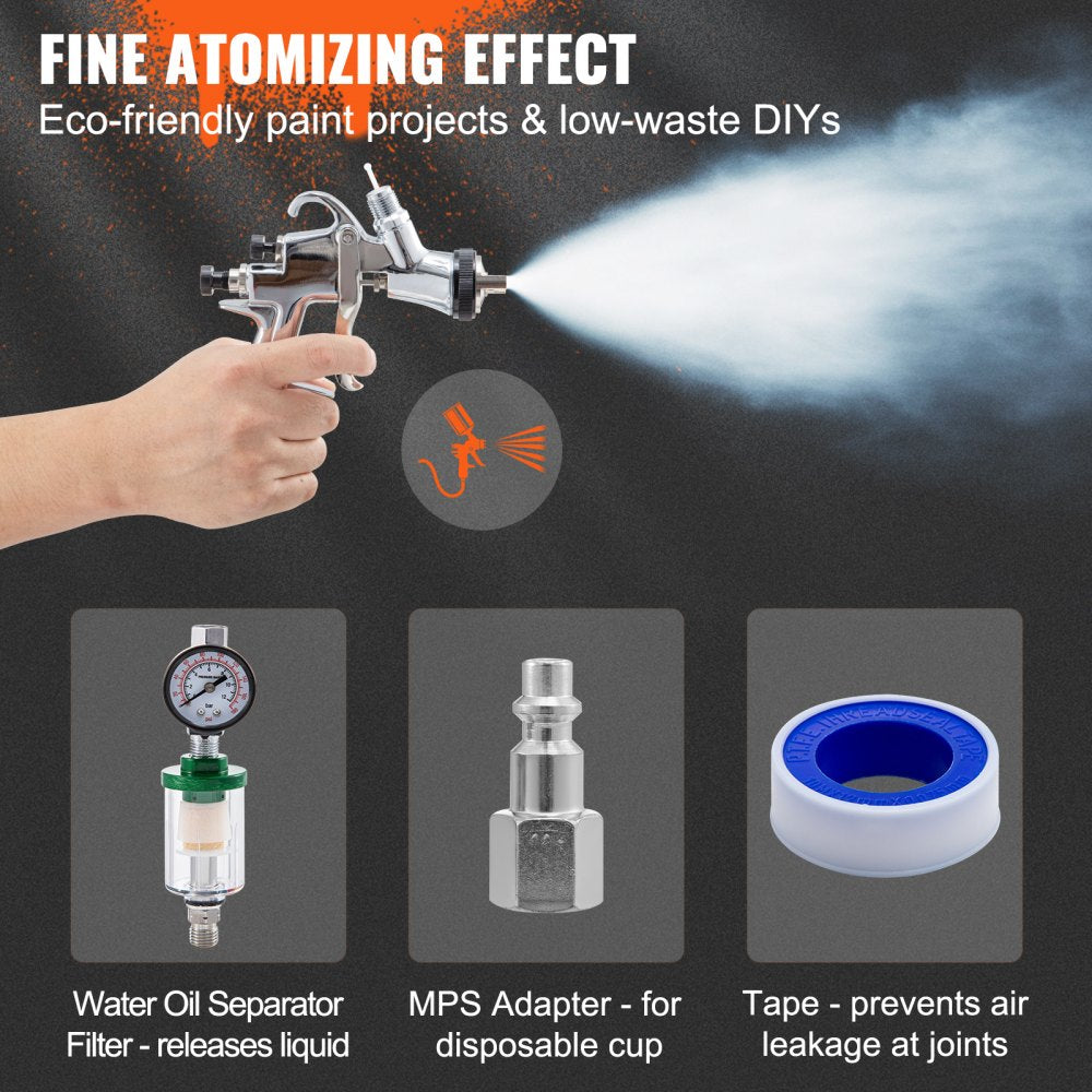 AMITOOLS LVLP Air Spray Gun, High Performance Gravity Feed Paint Sprayer 1.3mm 1.4mm 1.8mm Stainless Steel Nozzles 1000cc Cup with MPS Adapter and Air Regulator for Walls, Automotive, Home Improvement