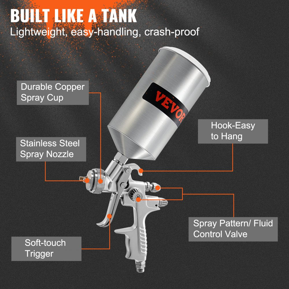 AMITOOLS HVLP Auto Paint Air Spray Gun Kit Gravity Feed Car Primer 1.3/1.7mm Nozzle