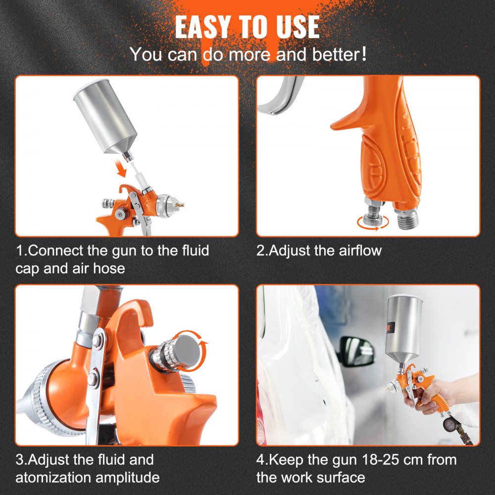 AMITOOLS 11 Piece Spray Gun Set, Professional Gravity Feed Paint Sprayer 2 Full Size, 1 Detail with 1.0mm 1.4mm 1.8mm Nozzles, 1000cc Copper Cup, Air Regulator & Gauge for Furniture, Fence, Car, Garden