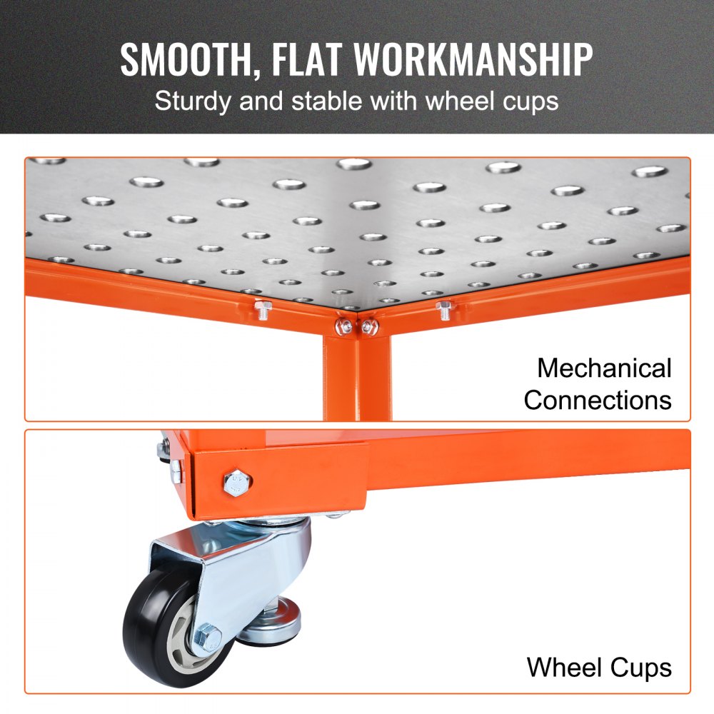 AMITOOLS Welding Table 36 x 24-inch, 600LBS Load Capacity Steel Welding Workbench Table on Wheels, Portable Work Bench with Double-Layer Storage Board, 5/8-inch Fixture Holes, 11 Hooks