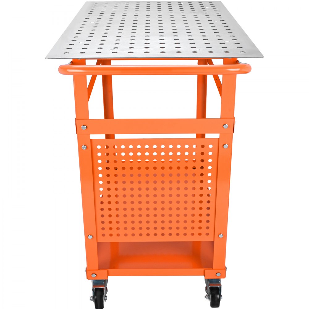 AMITOOLS Welding Table 36 x 24-inch, 600LBS Load Capacity Steel Welding Workbench Table on Wheels, Portable Work Bench with Double-Layer Storage Board, 5/8-inch Fixture Holes, 11 Hooks