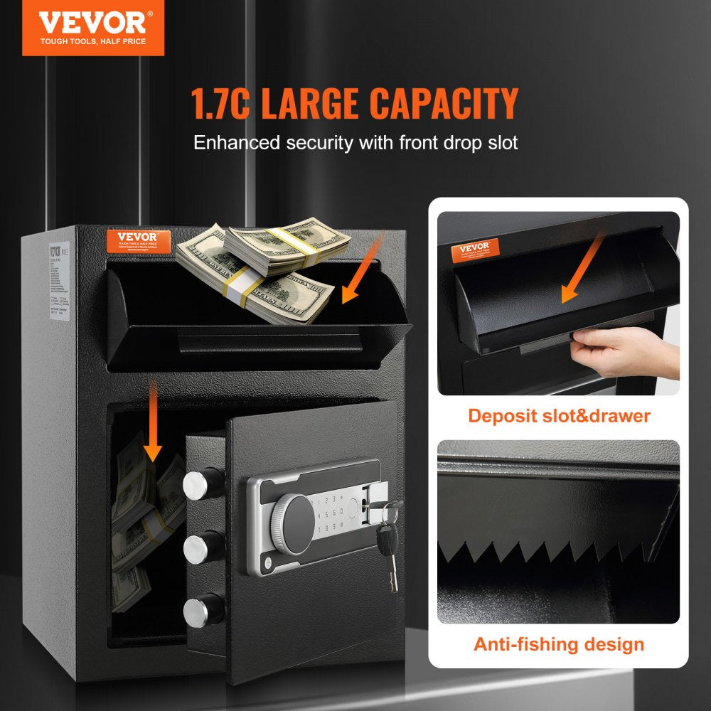 AMITOOLS 1.7 Cub Depository Safe, Deposit Safe with Drop Slot, Electronic Code Lock and 2 Emergency Keys, 17.71'' x 13.77'' x 13.77'' Business Drop Slot Safe for Cash, Mail in Home, Hotel, Office