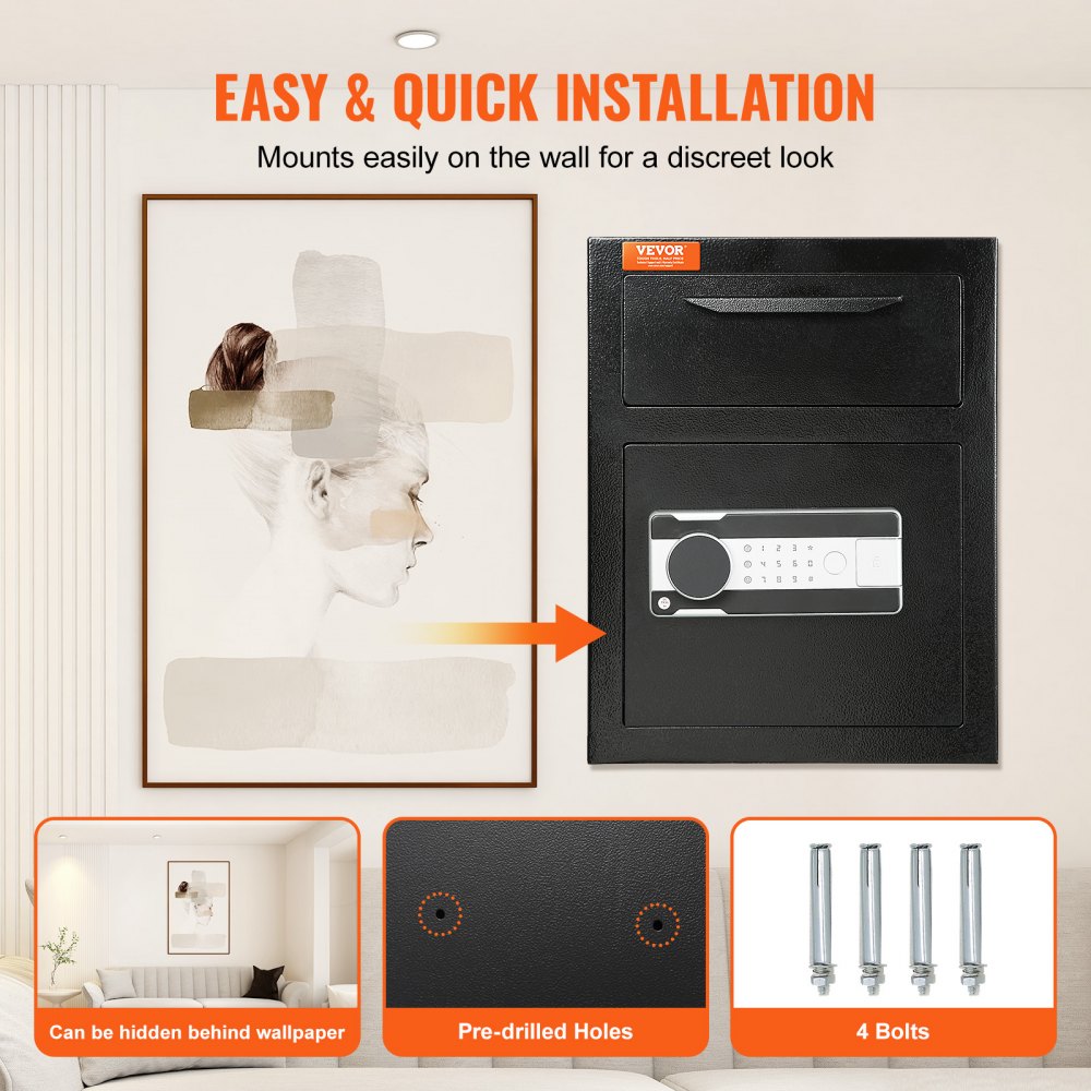 AMITOOLS 1.7 Cub Depository Safe, Deposit Safe with Drop Slot, Electronic Code Lock and 2 Emergency Keys, 17.71'' x 13.77'' x 13.77'' Business Drop Slot Safe for Cash, Mail in Home, Hotel, Office