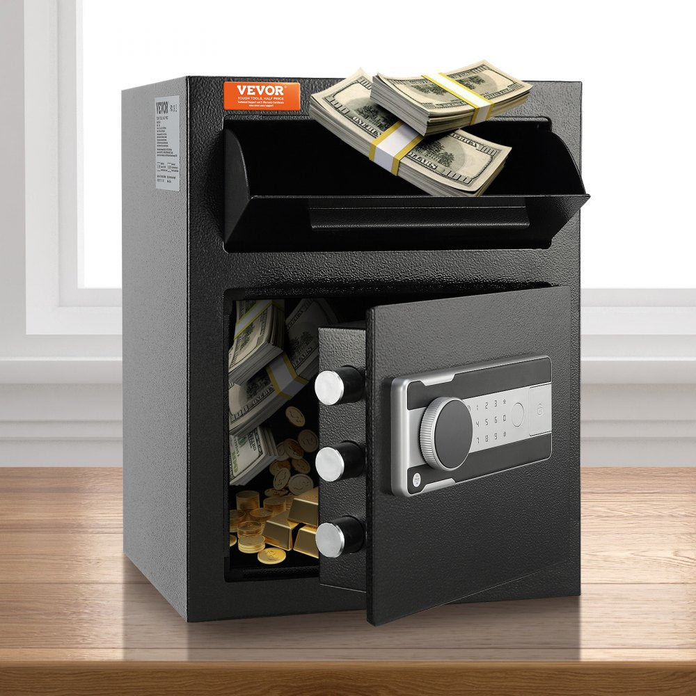 AMITOOLS 1.7 Cub Depository Safe, Deposit Safe with Drop Slot, Electronic Code Lock and 2 Emergency Keys, 17.71'' x 13.77'' x 13.77'' Business Drop Slot Safe for Cash, Mail in Home, Hotel, Office