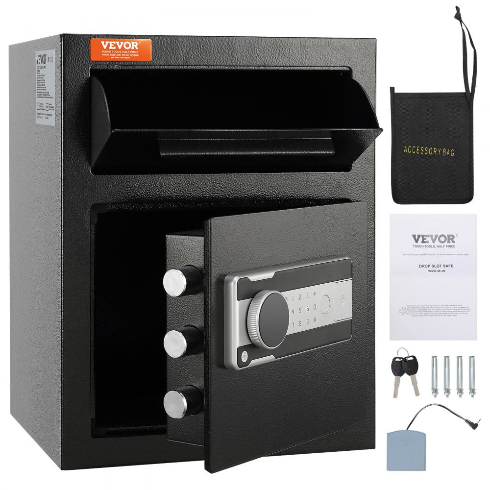 AMITOOLS 1.7 Cub Depository Safe, Deposit Safe with Drop Slot, Electronic Code Lock and 2 Emergency Keys, 17.71'' x 13.77'' x 13.77'' Business Drop Slot Safe for Cash, Mail in Home, Hotel, Office