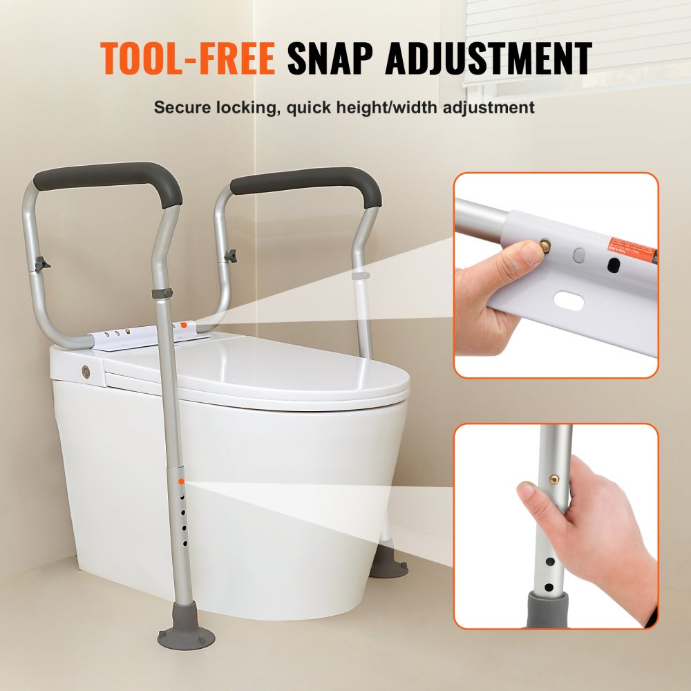 AMITOOLS Toilet Safety Rail, Bathroom Toilet Seat Frame, Adjustable Width & Height Fit Most Toilets, Supports 300lbs, Toilet Handles Grab Bars with Padded Armrests for Handicap, Disabled, Seniors