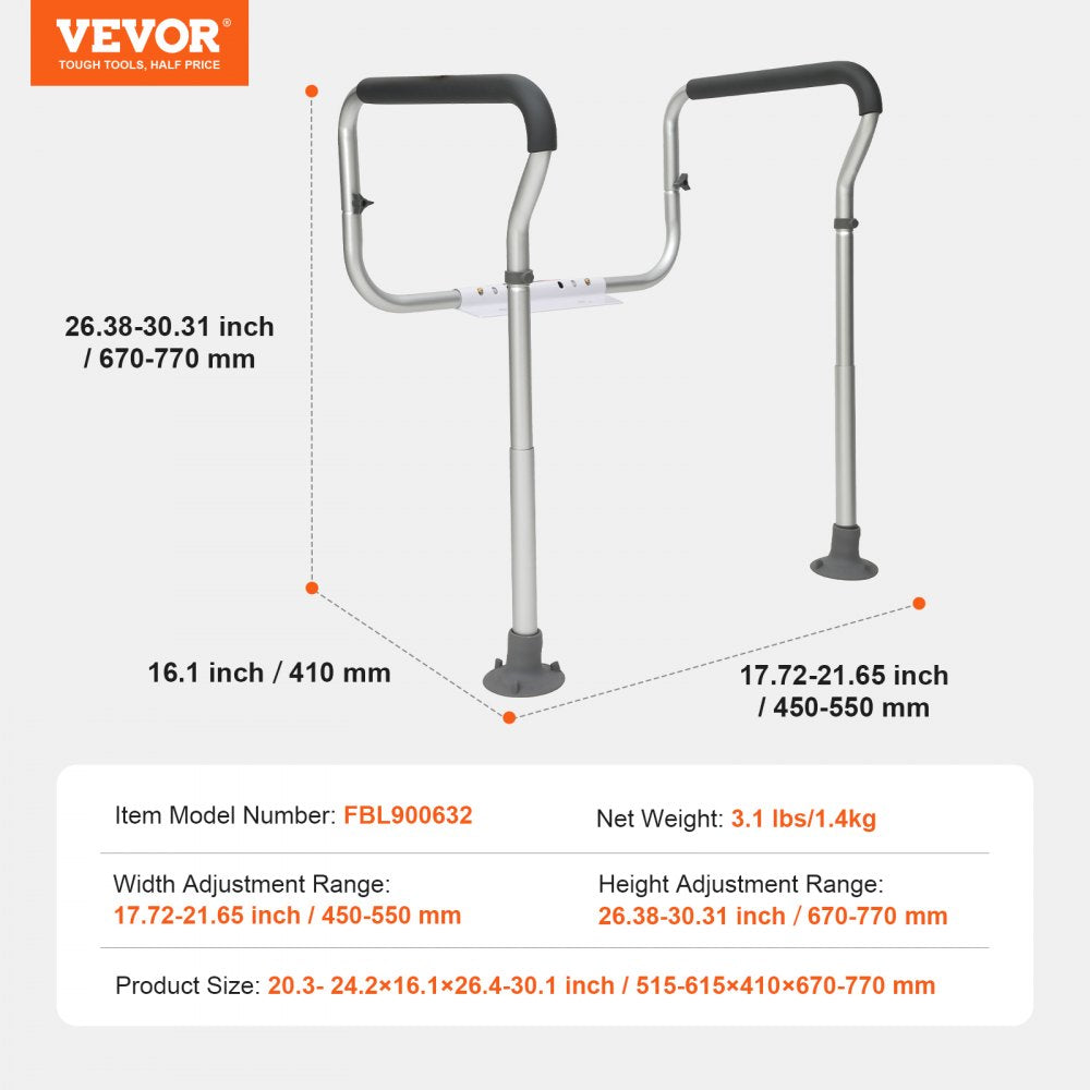 AMITOOLS Toilet Safety Rail, Bathroom Toilet Seat Frame, Adjustable Width & Height Fit Most Toilets, Supports 300lbs, Toilet Handles Grab Bars with Padded Armrests for Handicap, Disabled, Seniors