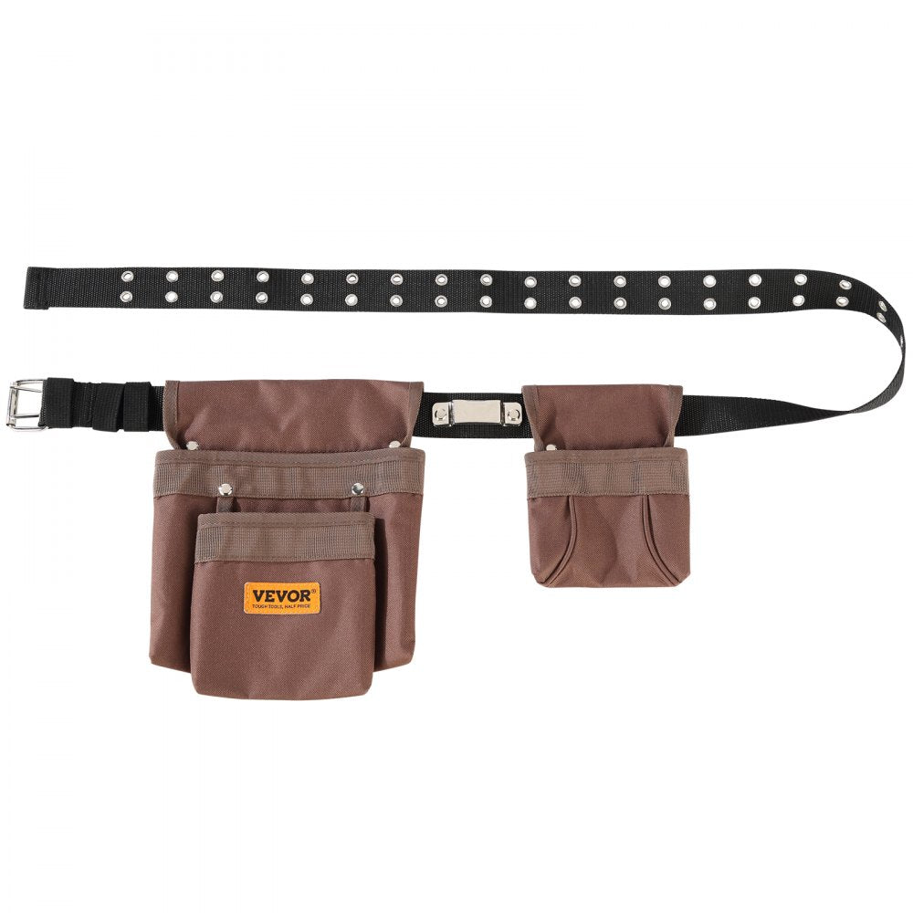 AMITOOLS Tool Belt, Adjusts from 29 Inches to 54 Inches, Polyester Heavy Duty Tool Pouch Bag, Detachable Tool Bag for Electrician, Carpenter, Handyman, Woodworker, Construction, Framer, Brown