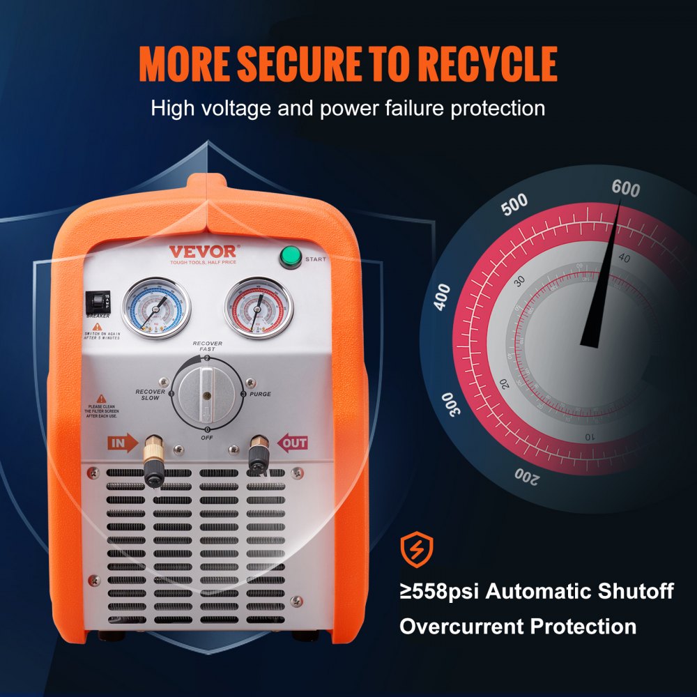 AMITOOLS 1 HP Refrigerant Recovery Machine - Dual Cylinder Portable AC Recovery Machine with High Pressure Protection 120V 60Hz Recovery Machine HVAC for Vapor Liquid Refrigerant, Car Air Conditioning