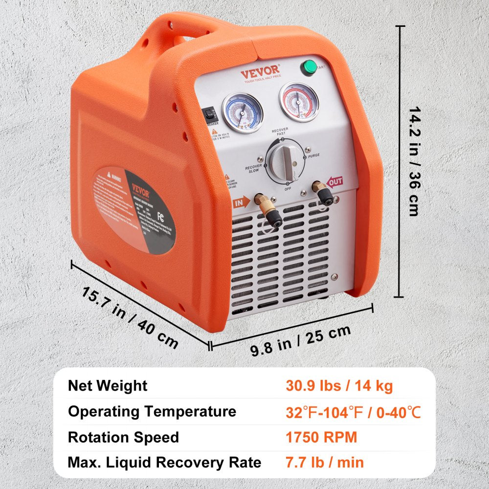 AMITOOLS 1 HP Refrigerant Recovery Machine - Dual Cylinder Portable AC Recovery Machine with High Pressure Protection 120V 60Hz Recovery Machine HVAC for Vapor Liquid Refrigerant, Car Air Conditioning