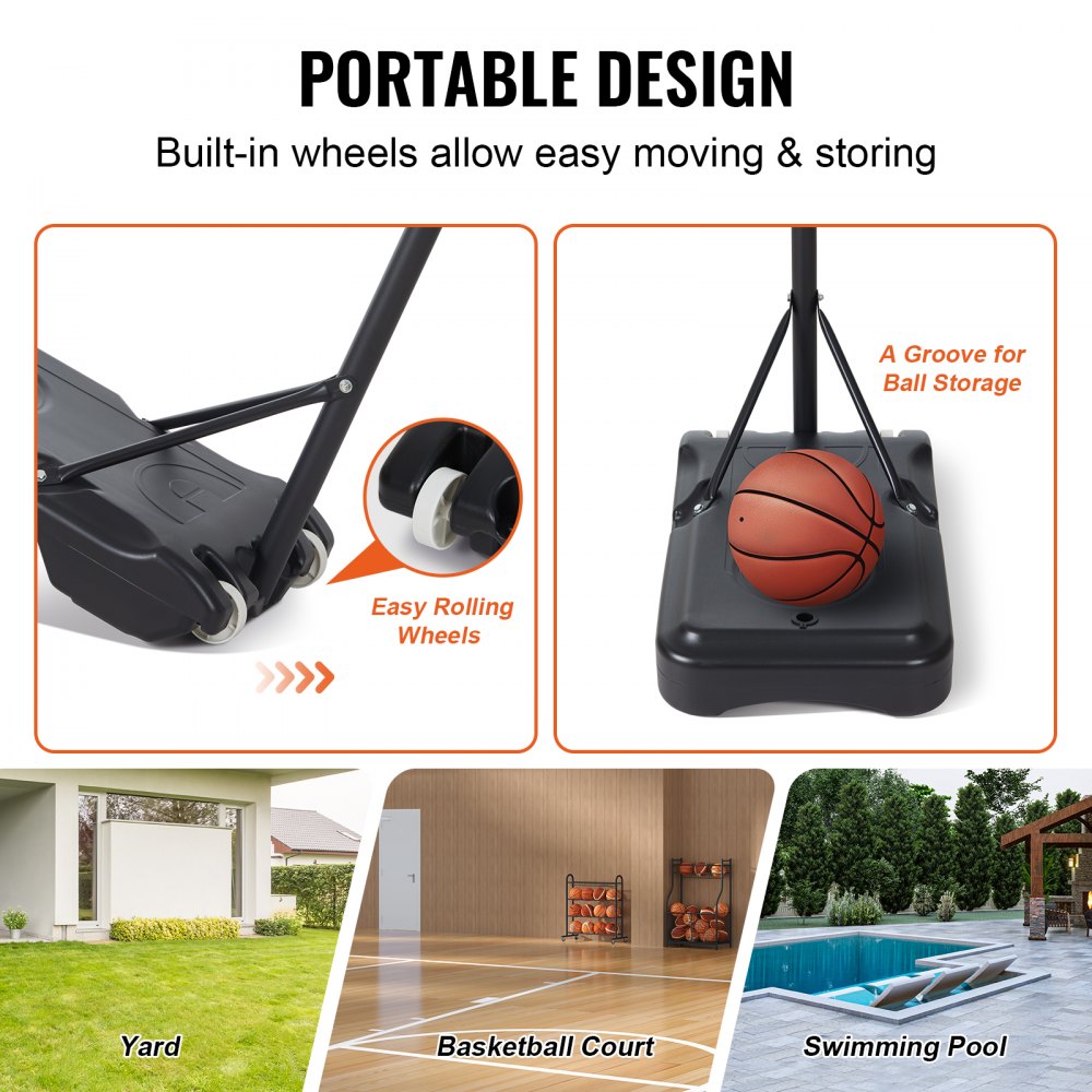 AMITOOLS Basketball Hoop, 5-7 ft Adjustable Height Portable Backboard System, 28 inch Basketball Hoop & Goal, Kids & Adults Basketball Set with Wheels, Stand, and Fillable Base, for Outdoor/Indoor