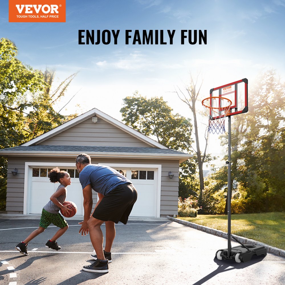 AMITOOLS Basketball Hoop, 5-7 ft Adjustable Height Portable Backboard System, 28 inch Basketball Hoop & Goal, Kids & Adults Basketball Set with Wheels, Stand, and Fillable Base, for Outdoor/Indoor